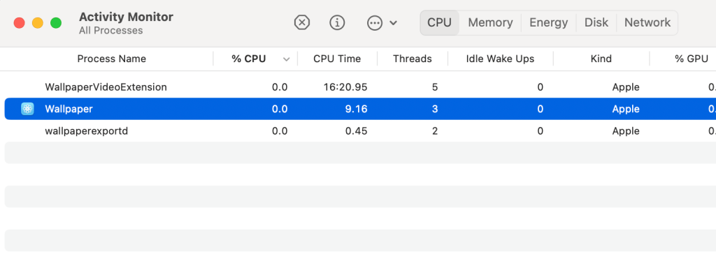 macOS activity monitor for wallpaper service