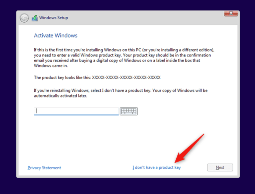 Windows 11 skip product key