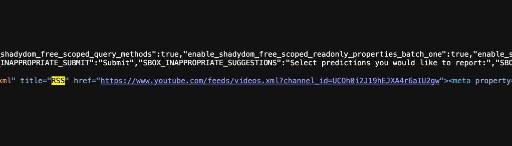 RSS feed of YouTube channel